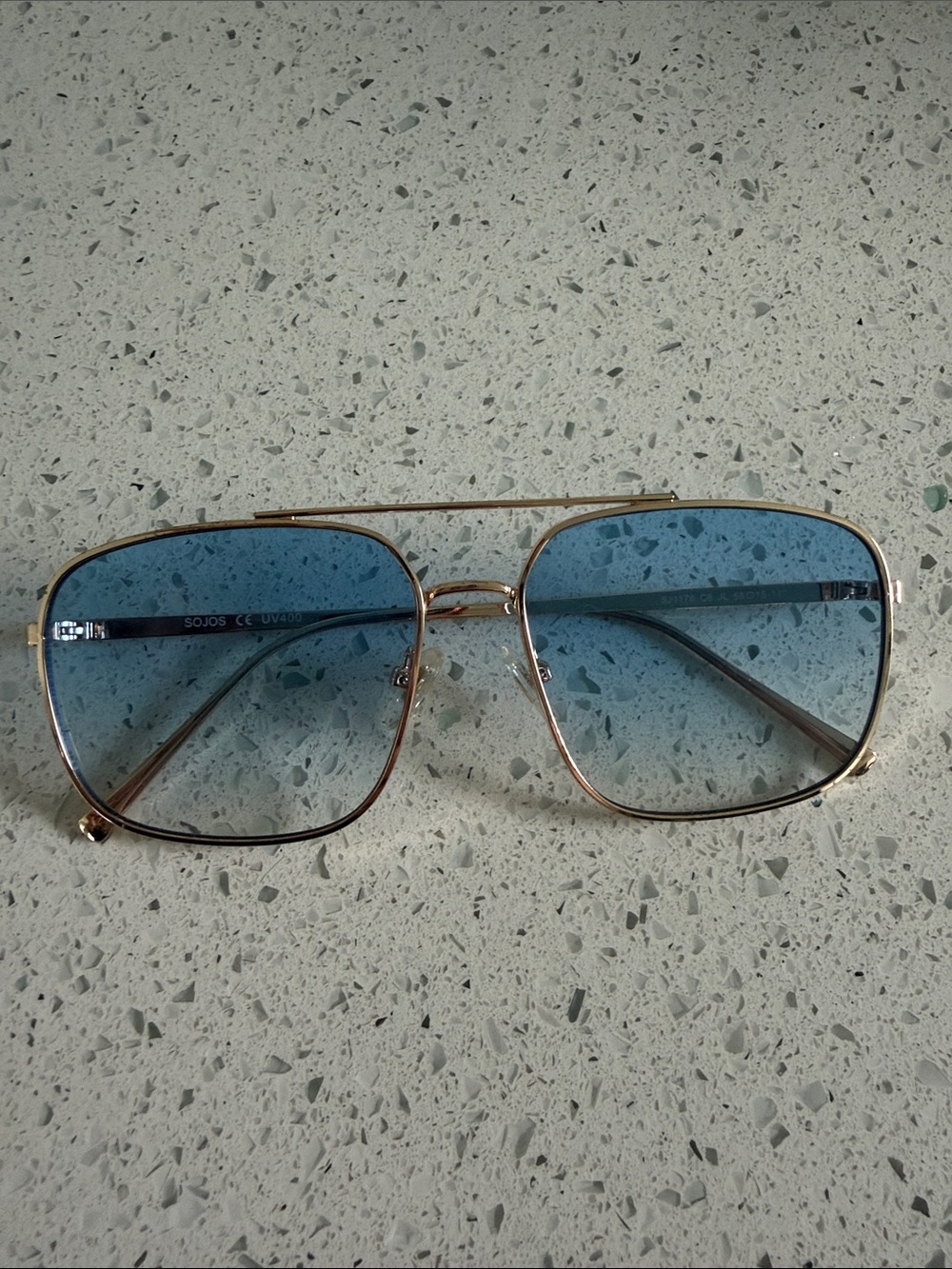 Gold Frame Blue Lens Aviator Women’s Sunglasses UV400